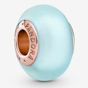 Two PANDORA Matte Blue Murano Glass Charms